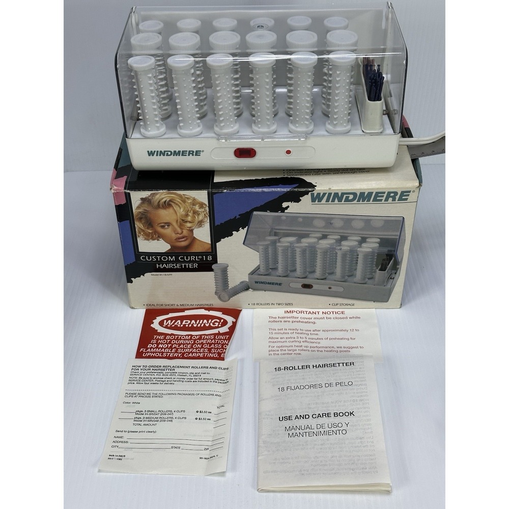 Windmere Hot Rollers Hairsetter Custom Curl 18 Rollers Pins Box Tested Working